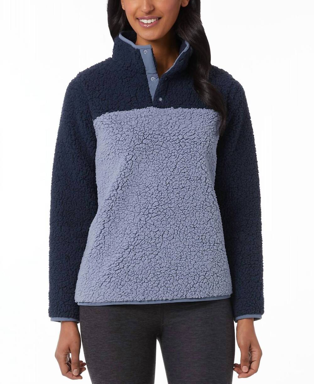 NEW 32 DEGREES activewear sherpa mock-neck sweatshirt in blue/purple